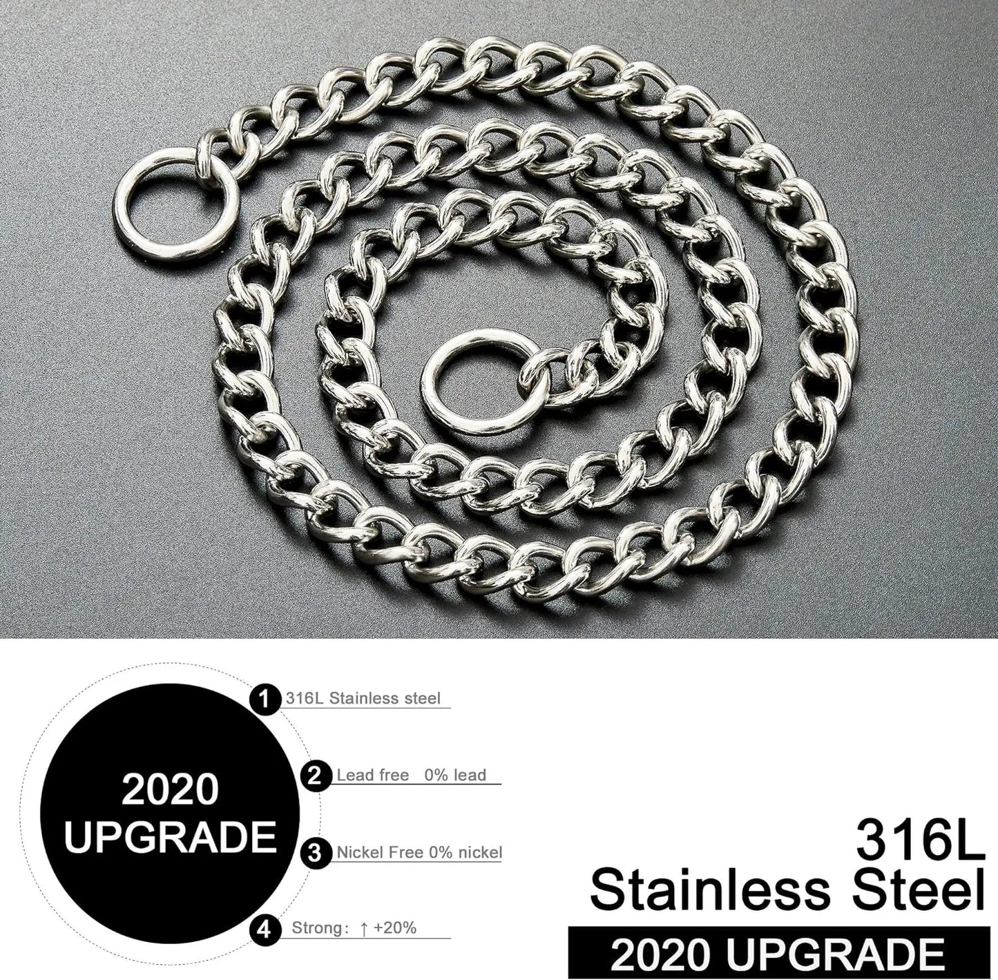 Durable Silver Dog Chain Collar Stainless Steel Choke Cuban Link Necklace Pet Training Collar for Small Medium Large Dogs Pitbul