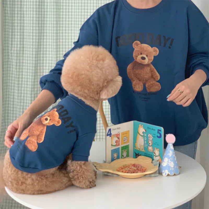 Winter Warm Cute Pet Casual Wear Clothes Bichon Hoodies Cartoon Bear Design For Puppy Dogs Poodle Teddy Girls Sweatshirt Jacket