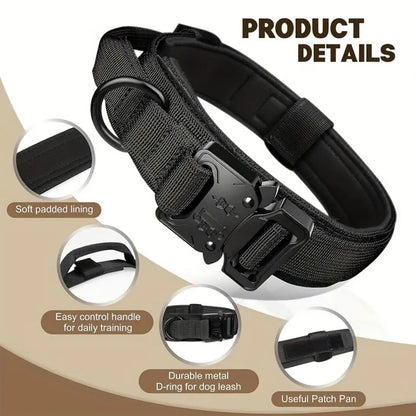 Tactical Dog Collar Leash Nylon Walking Training Pet Collar Set for Medium Large Dogs German Shepherd Dog Collar with Handle