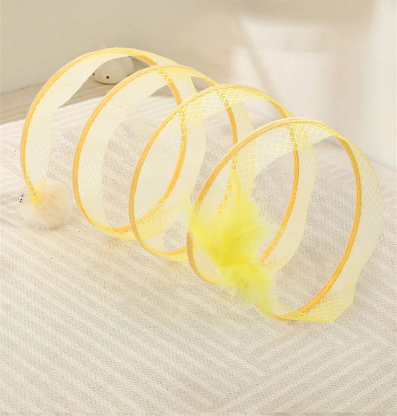 Folded Tunnel Pet Cat Toys Solid Color S Shaped Feather Ball Interactive Accessories For Kitten Home Energy Relieve Pet Supplies