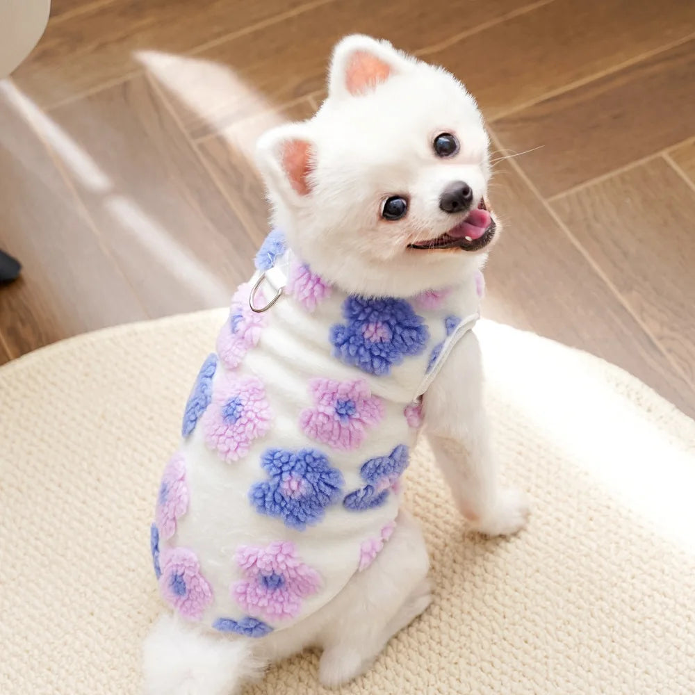 Dog Winter Coat Sherpa Warm Fleece Vest Sweater Flower Patterm Pet Clothes Cold Weather Jacket for Small Medium Dogs Puppy