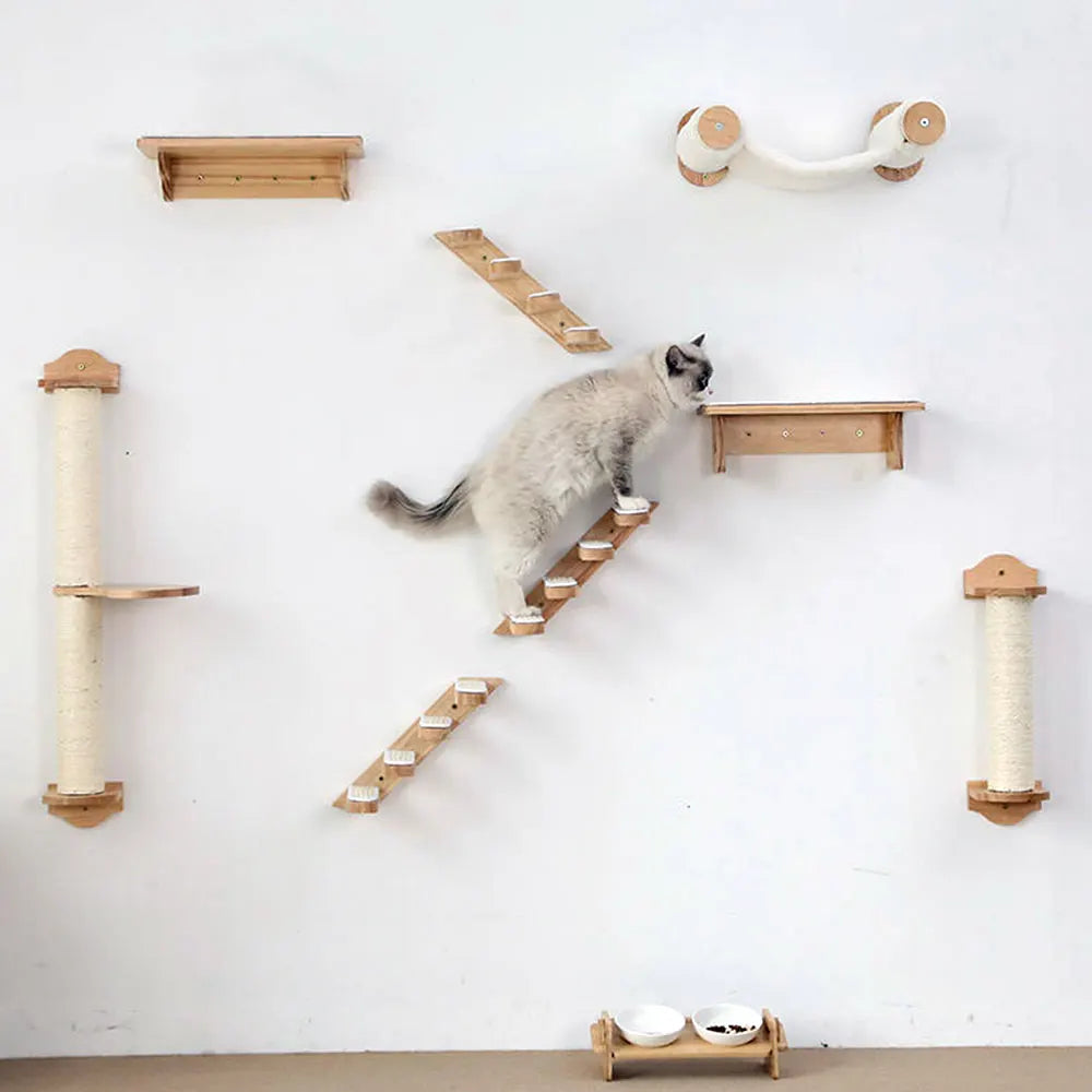 Cat Wall Furniture Cat Hammocks Climbing Shelf and Cat Bridge Wall Mounted Jumping Platform Scratching Post for Most Kitten Cats