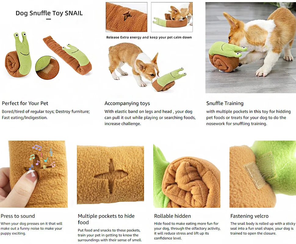Dog Squeak Toys Pet Sniffing Plush Snails Toys Tibetan Food Molar Puzzle Dog Toys Interactive Dog Puzzle Toy Feeder Pet Supply