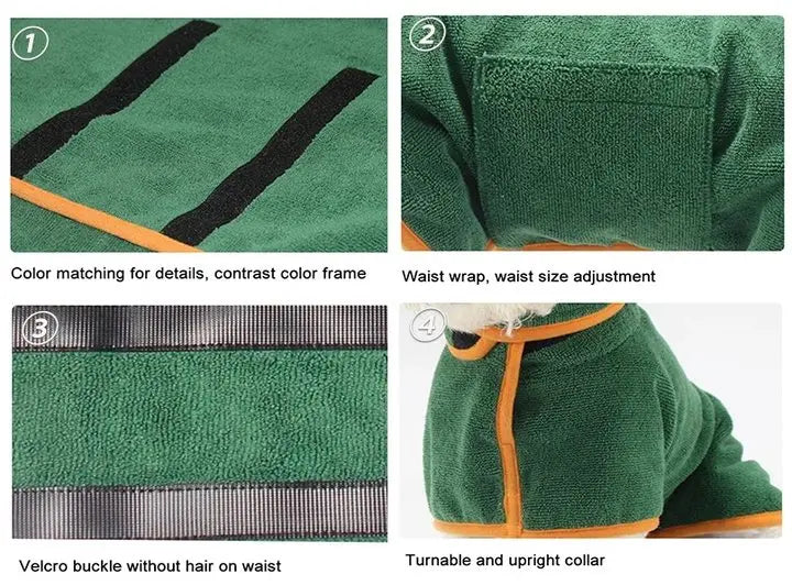 Pet Bathrobe Fast Drying Towel Microfiber Absorbent Soft Bath Robe Adjustable Towel Grooming Coat for Small Medium Large Dog