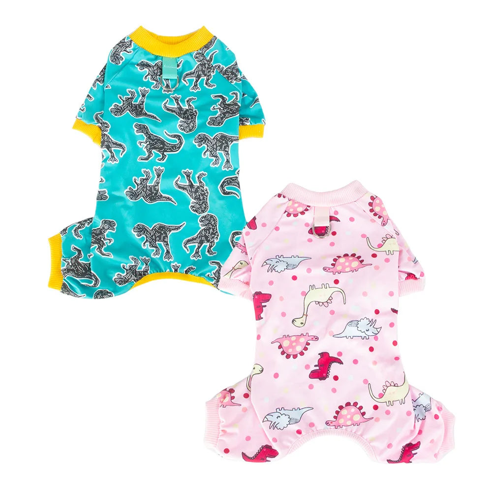 Dinosaurs Dog Pajamas for Small Dogs, Soft One Piece Jumpsuit Lightweight Halloween Puppy Onesie Pet Clothes Doggie Bodysuit
