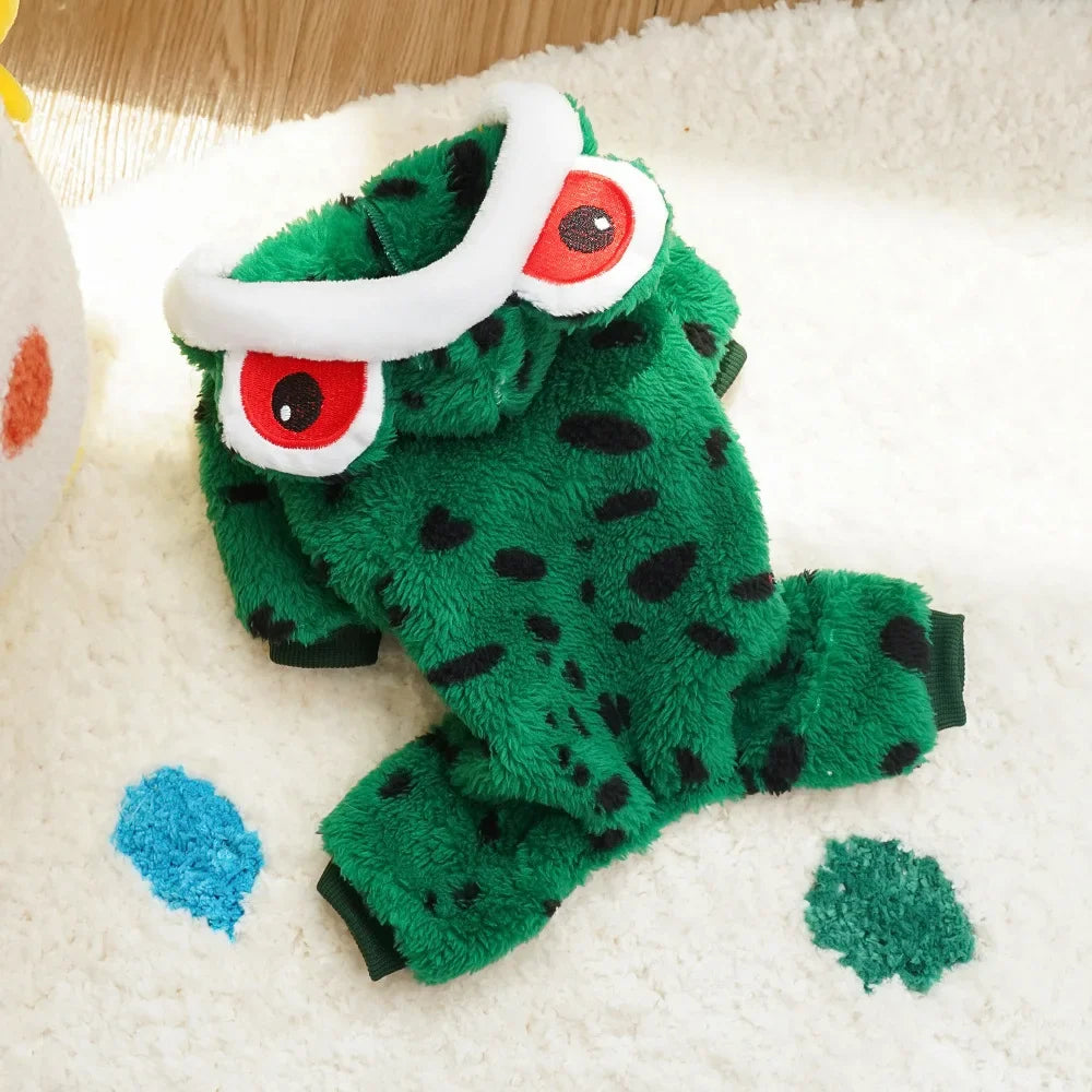 Pet Frog Costumes for Party Funny Small Dog Cat Cosplay Coat Hoodie Outfits Warm Winter Fleece Puppy Clothes Chihuahua Jumpsuit