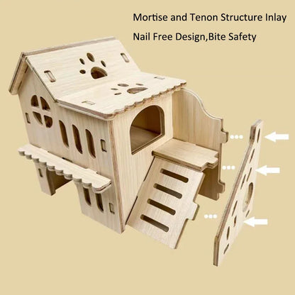 Smooth Hamster Hideaway Wooden Hamster House with Climbing Ladder Small Pet Castle Arch Bridge for Dwarf Mice Gerbils Small Pets
