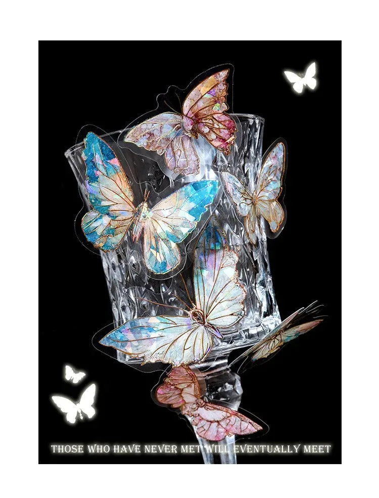 5Style 20pcs/pack INS Butterfly PET Sticker Pack Ice Crystal Laser Gold DIY Handbook Decoration 3D Scrapbook