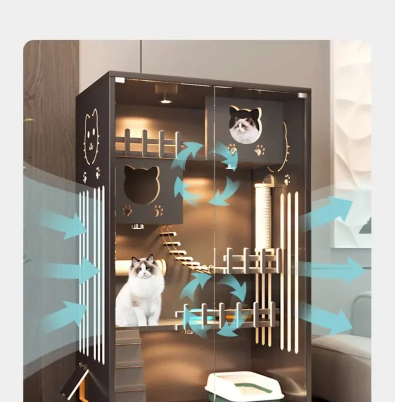 Retro Solid Wood Cat Cage for Living Room Cat House Two-layer One-piece Movable Light Luxury Creative  Cage for Cats