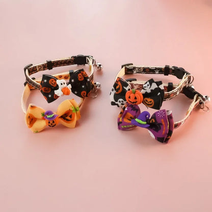 Bow Knot Halloween Pet Dog Collar Pumpkin Witch Hat Adjustable Neck Accessories for Cats Safety Buckle Decorate Pet Necklace