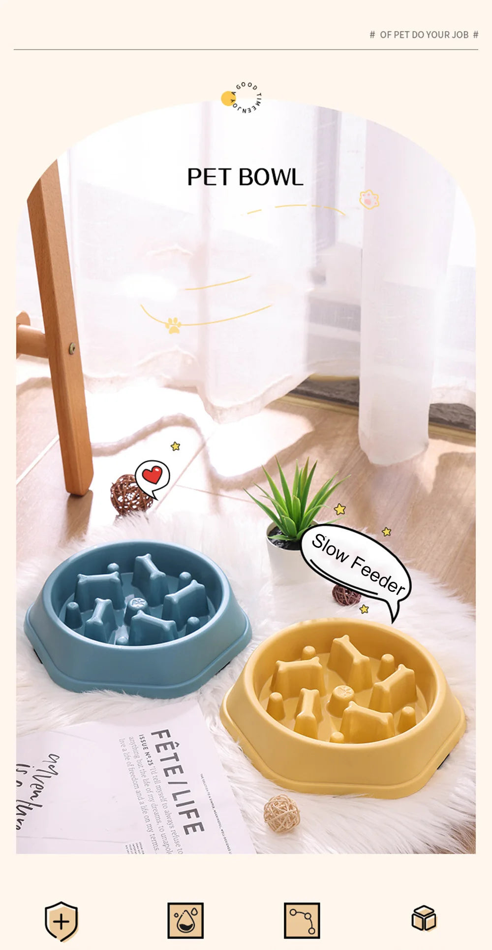 Slow Feeder Dog Bowls Slow Eating Pet Bowls Puzzle Anti-Gulping Interactive Bloat Durable Preventing Choking Healthy Dogs Bowl