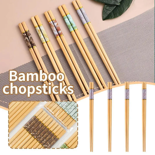 Green And Healthy Natural Bamboo Chopsticks 5 Pairs New Home Use Mildew-proof And High Temperature Resistant Environmentally