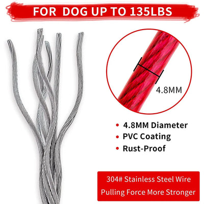 Pet Dog Tie Out Cable for Dogs Up to 125 Pounds 3m 5m 10m Outdoor Dog Steel Cable with Strong Big Hook Stainless Steel Dog Leash