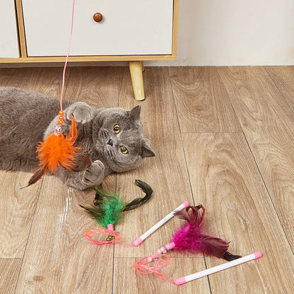 Cat Toy Cat Teaser Sticks Pussy Cat Stick Soft Stick Feather Style Bite Resistant Mutual Cat Toy Color Stick Pussy Cat Stick