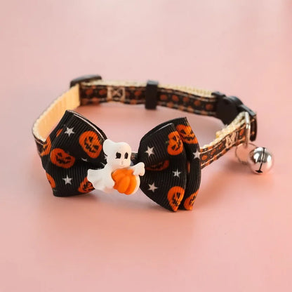 Bow Knot Halloween Pet Dog Collar Pumpkin Witch Hat Adjustable Neck Accessories for Cats Safety Buckle Decorate Pet Necklace