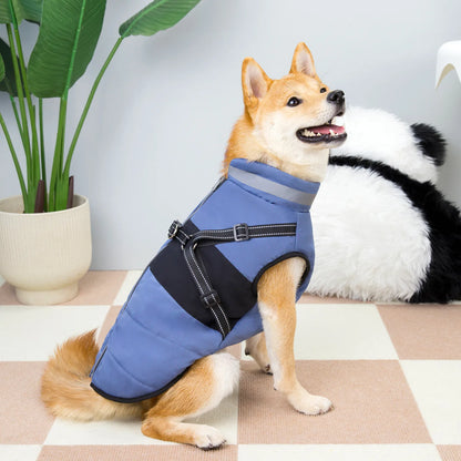Reflective Dog Coat with Harness Winter Dog Fleece Coat Cold Weather Clothes Zipper Dog Harness Jacket for Medium Large Dogs