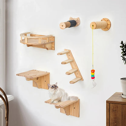 1 Piece Wall Mounted Furniture Frame Cat Climbing Shelves Stairway and Hammock with Sisal Scratching Post for Perch and Sleeping