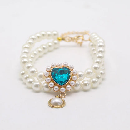 2 Rows Luxury Dog Cat Pearl Necklace Collar for Small Dogs Cats Yorkie Wedding Birthday Costume Crystal Jewelry Pet Accessories