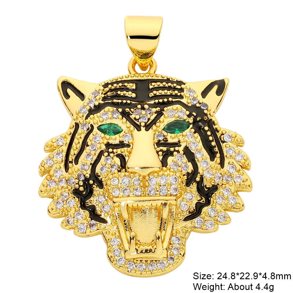 Juya 18K Real Gold Plated Cubic Zircon Bear Lion Bird Tiger Panther Head Leopard Charms For DIY Pendant Necklace Bracelet Making