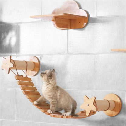 Cat Wall Mounted Furniture Climbing Shelves Scratching Post  Hammock With Ladders and Bridge of High Quality For Cat Playing