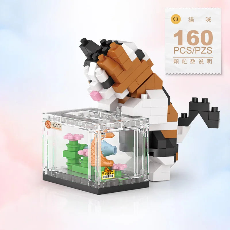 NEW Cute Animals Cats Fish Tanks Building Blocks Kit Girls Bricks Model Kids Toy Children