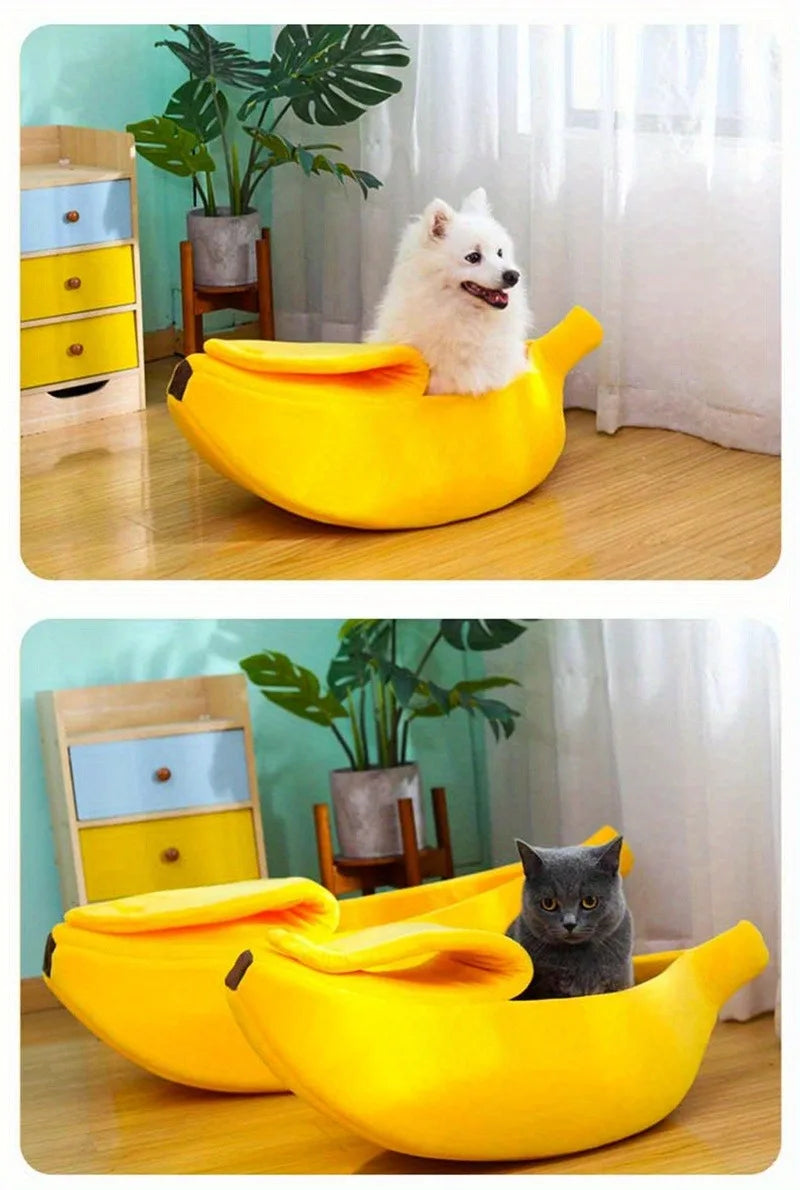 Plush Bed for Cats Winter Things Warm Houses Banana Pet Products Accessory Habitats All Basket Cushions  Puppy Supplies