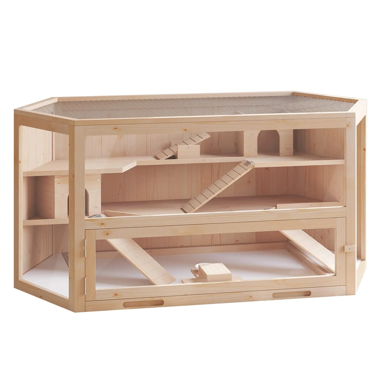Easy Opening Wooden Animal Cage with Interior Stairs Small House for Hamsters Chinchillas Rabbits Cats Dogs