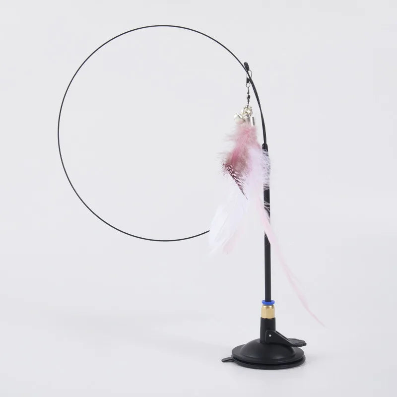 Interactive Cat Toy Handfree Cat Stick Playing Kitten Playing Teaser Wand Toy Suction Cup Bird/Feather Cat Wand Pet Supplies