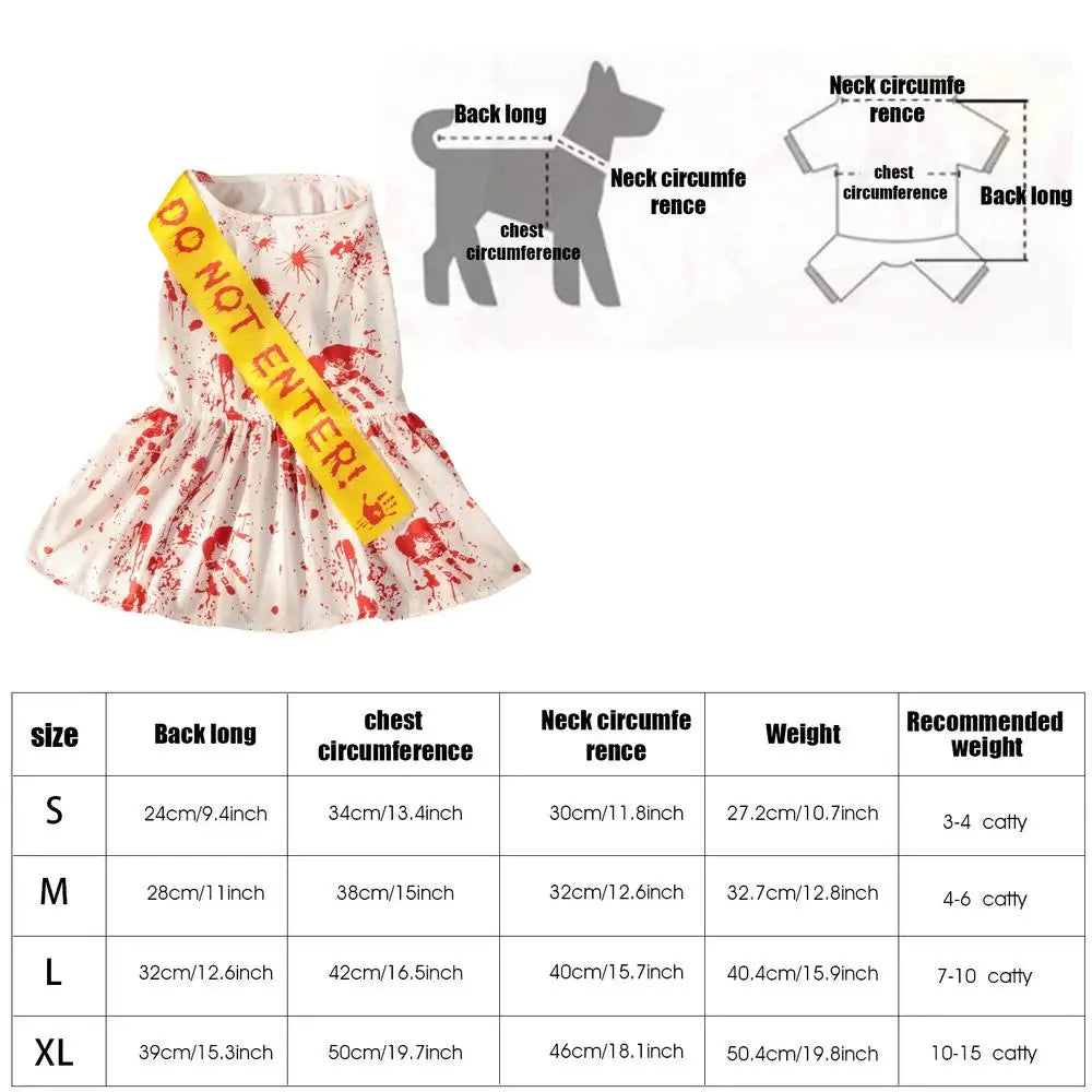 Dog Halloween Clothes Pet Dress Bloody Halloween Costume Dog Halloween Blood Skirt Halloween Seals Clothes Puppy Cosplay Costume