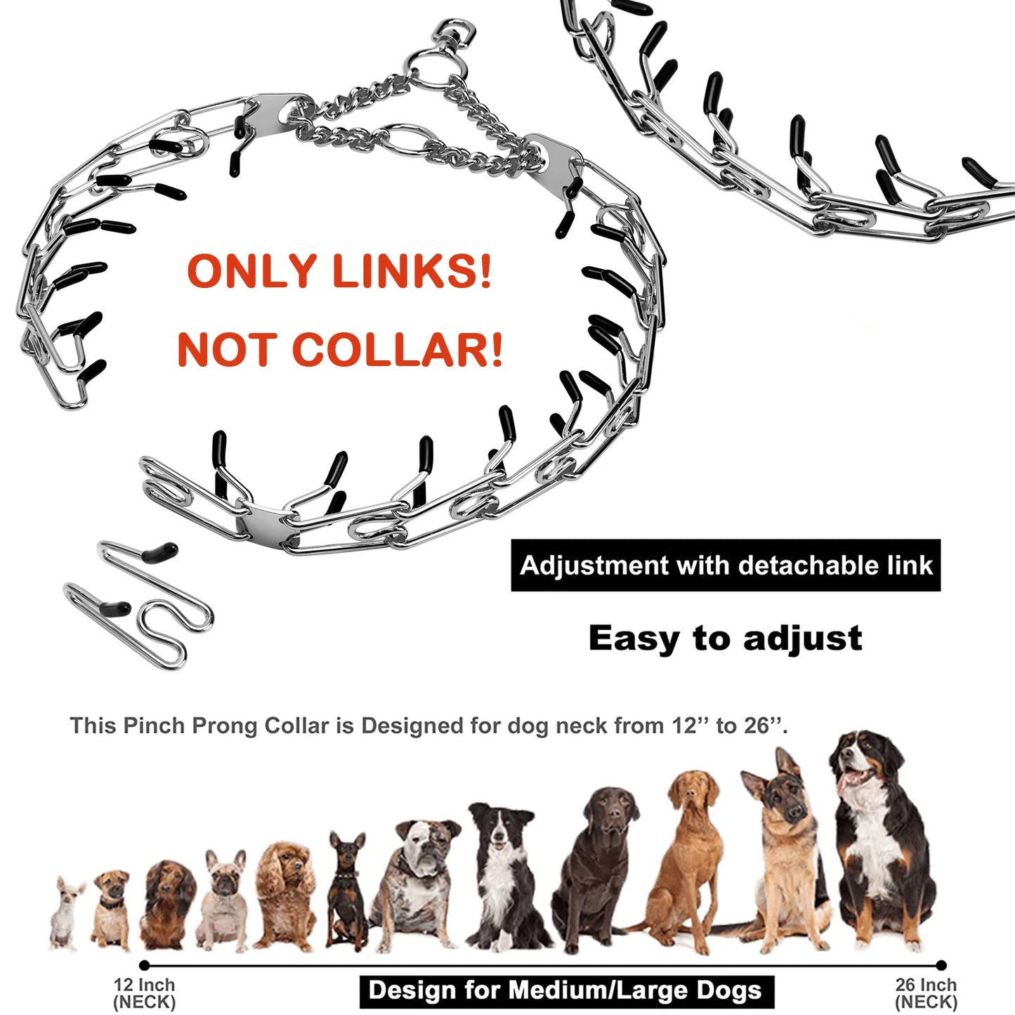 Dog Choke Collar Accessories Adjustable Training Collar For Dog 2.5/3.0/3.5/4.0MM Collar Links Fit for Prong Collar Pinch Collar