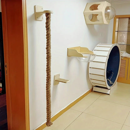 Cat Climbing Shelves Wall Mounted Climbing Rope Solid Wooden Pedals And Sisal Rope For Cat Kitten Training And Grinding Claws