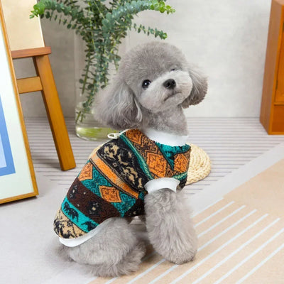 Pet Winter Warm Clothes Fleece Pullover Dog Shirt Nordic Style Printed Puppy Sweatshirt Hoodies Coat for Small Dogs Cats Costume