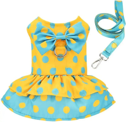 Luxury Bowknot Dog Dress for Small Dogs Summer Yorkie Chihuahua Girl Puppy Dog Clothes Princess Harness Dress and Leash Set