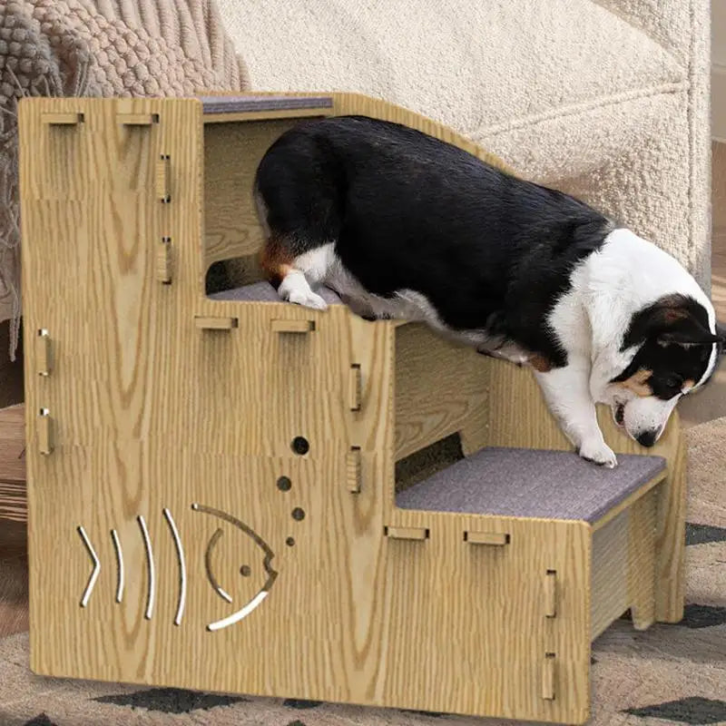 Dog Stairs For High Beds 3-Step Wooden Pet Ladder For Sofa Climbing Kitten Nonslip Balanced Dog Indoor Ramp Suitable For Pets