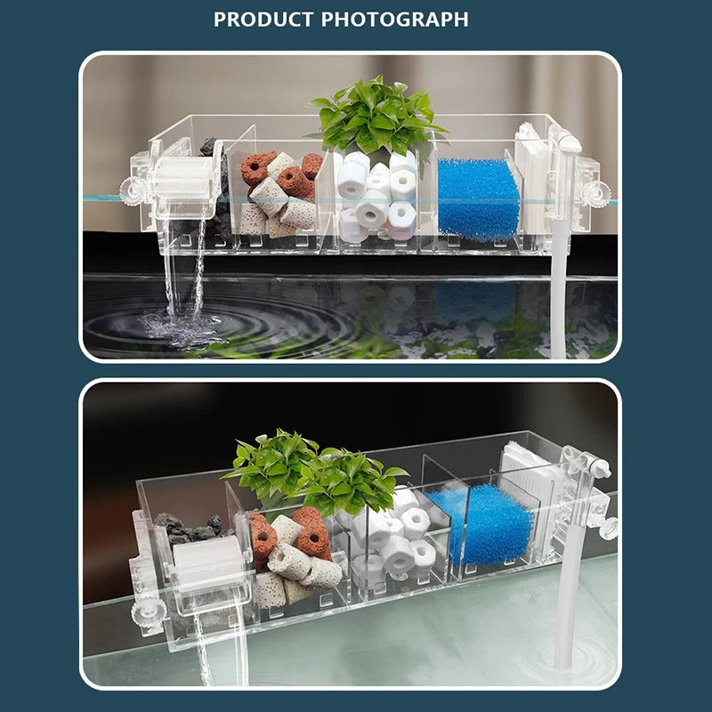 Fish Tank Waterfall Filter Box Wall Mounted Built-in Silent Circulating Water Purifier For Fish Tank Aquarium With Water Pump