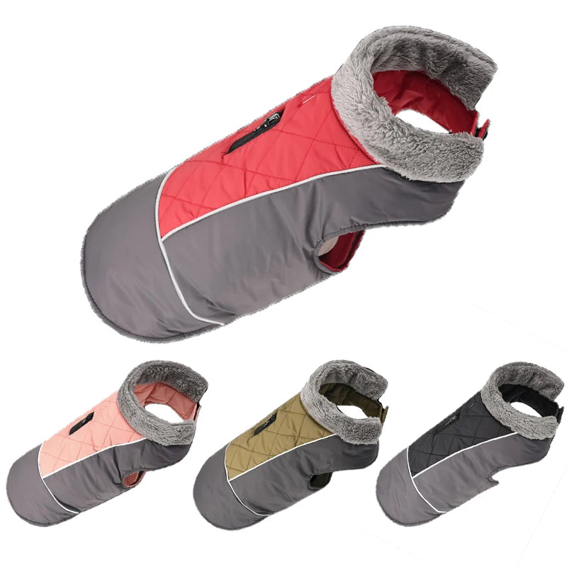 Warm Fleece Collar Dog Coat Jacket Double-Sided Winter Dog Coat Waterproof Puppy Clothing For Small Medium & Large Dogs Supplies
