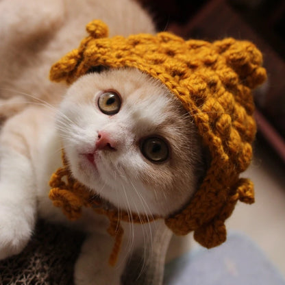 Winter Cosplay Buddha Pet Dog Hat Ginger Ear Protective Head Wear for Small Puppy New Year Lace Up Yorkshire Cat Accessories