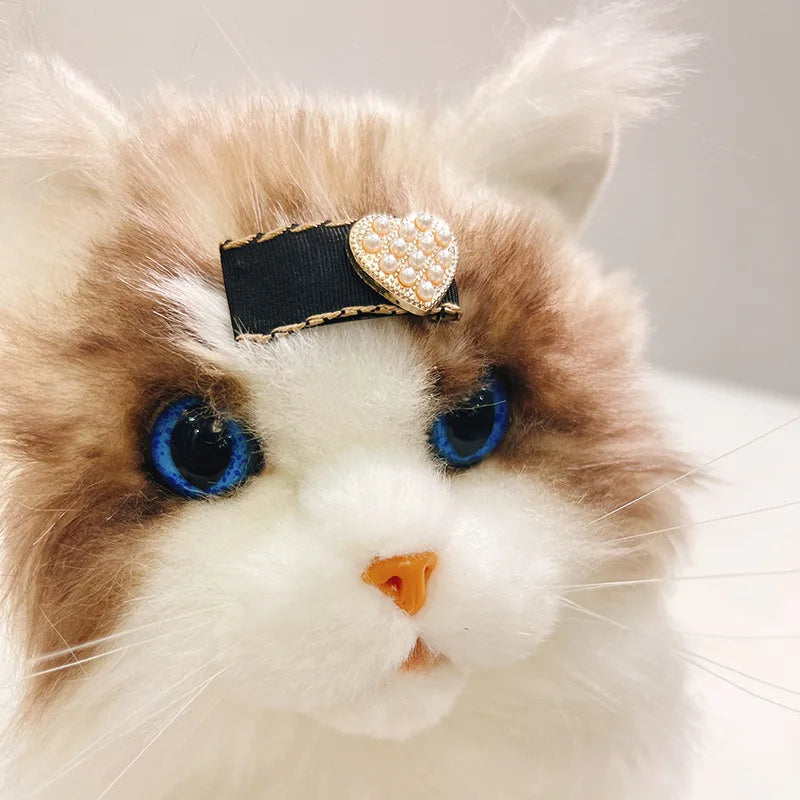 Lovely Pearl Pet Head Wear Black and White Ribbon York Dog Neck Collar Cat Hair Clip Dog BB Clips Teddy Bear Hair Accessories