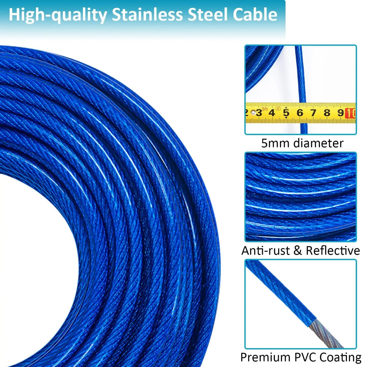Dog Tie Out Cable Leash with Spring, Double-Headed Steel Wire Rope, Outdoor Dogs Straps, Running Rope for Small Big Dogs