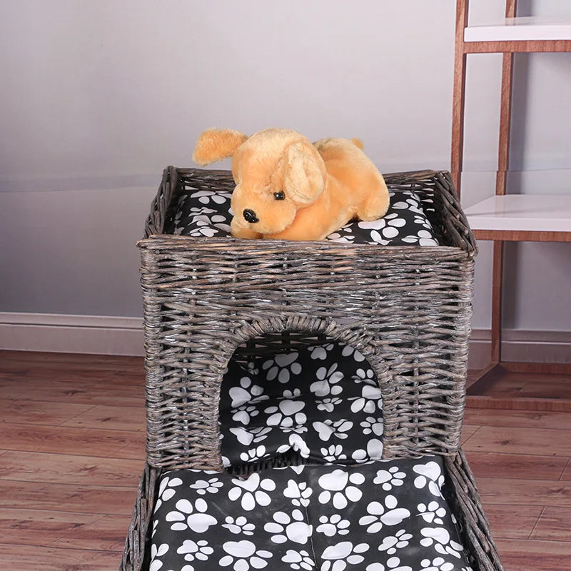 Pet basket willow weaving, willow weaving cute pet nest double-layer pet basket handmade four-season universal kennel cat litter