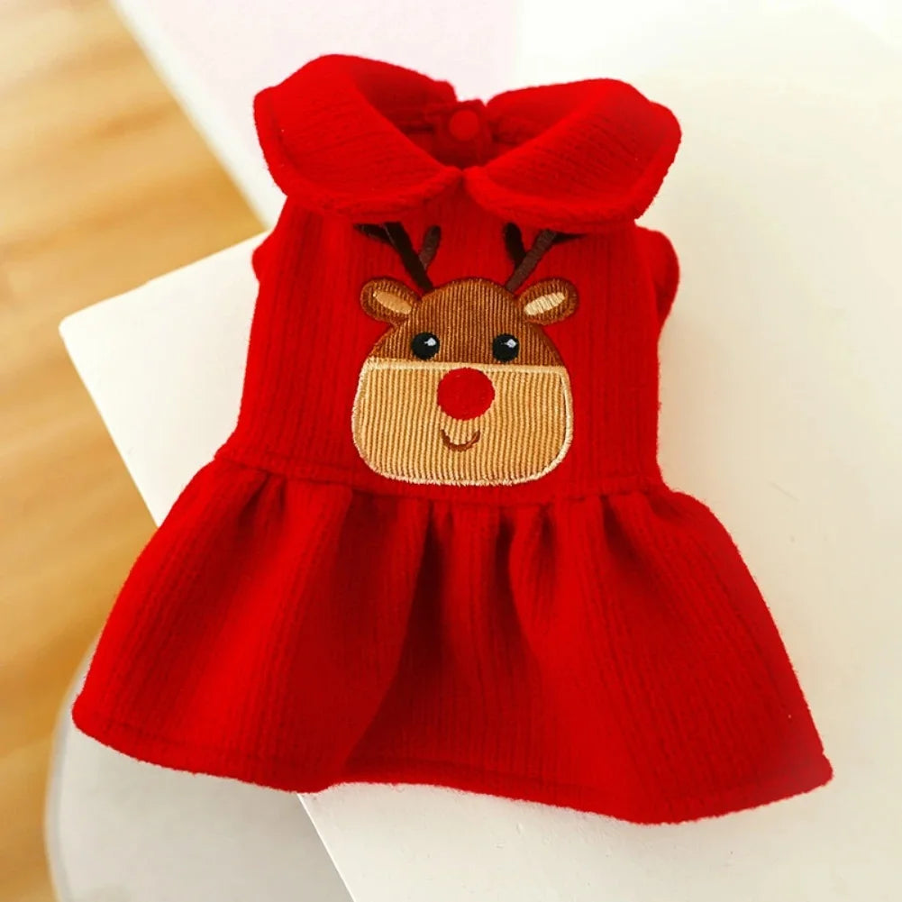 2024 New Christmas Elk Dog Clothes Winter Warm Thicken Knitted Sweater Dress for Small Dogs Girl, York Puppy Costume Pet Apparel