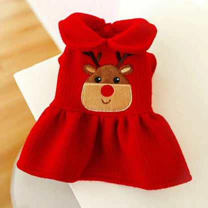2024 New Christmas Elk Dog Clothes Winter Warm Thicken Knitted Sweater Dress for Small Dogs Girl, York Puppy Costume Pet Apparel