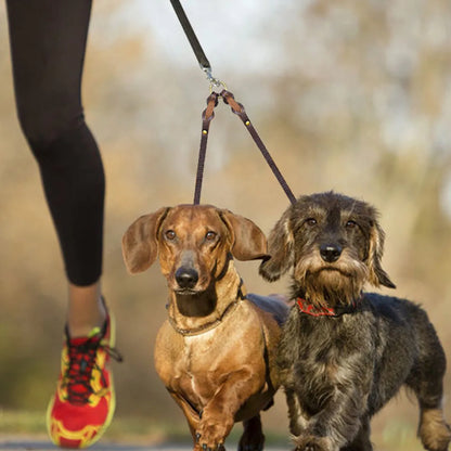Real Leather Double Dog Leash No Tangle Dual Dog Leashes Coupler Pet Training and Walking Leads for 2 Puppies Small Medium Dogs