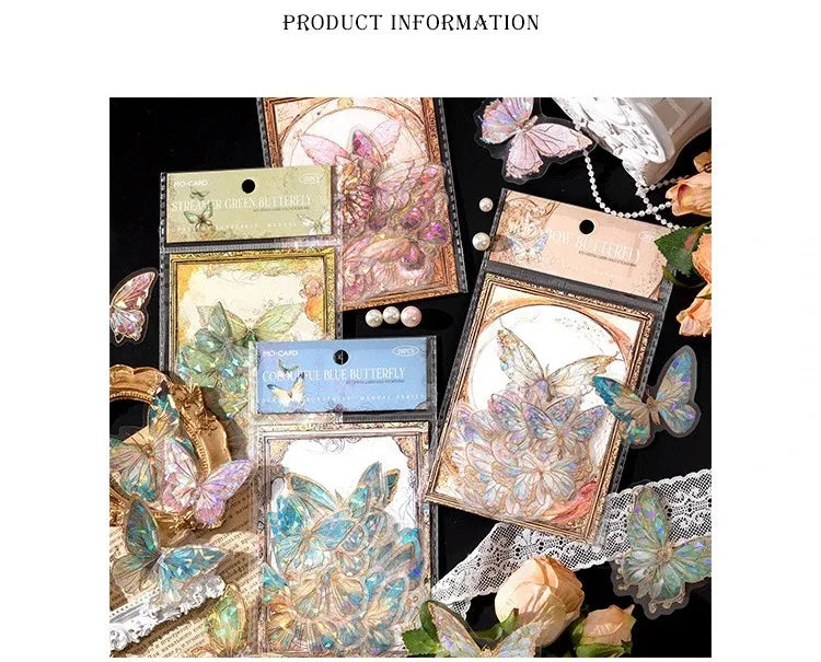 5Style 20pcs/pack INS Butterfly PET Sticker Pack Ice Crystal Laser Gold DIY Handbook Decoration 3D Scrapbook