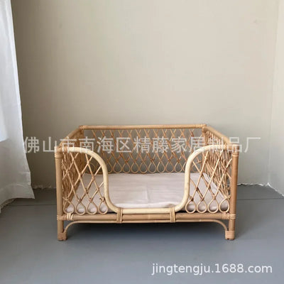 Jingjiu ins Korean real vine woven teddy kennel small bed cat kennel pet basket rattan pet bed