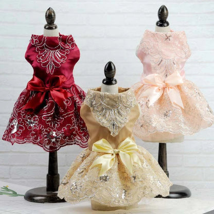 Floral Embroidered Lace Dog Dress for Small Dogs Luxury Design Dog Clothes Summer Bowknot Princess Dress Pet Apparel