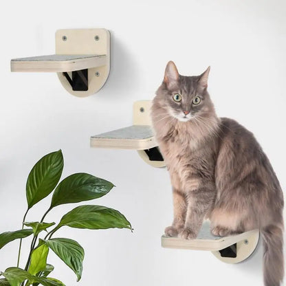 4 Pieces Wall Mounted Cat Climbing Shelves Set Wooden Platform Corner of Wall with Cat Small Jumping Platform Kitty Playing