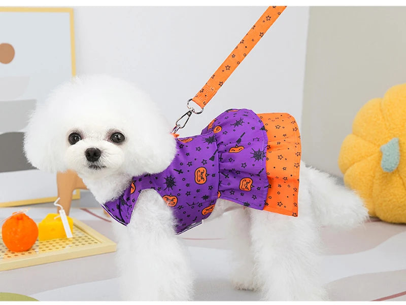 Luxury Bowknot Dog Dress for Small Dogs Summer Yorkie Chihuahua Girl Puppy Dog Clothes Princess Harness Dress and Leash Set
