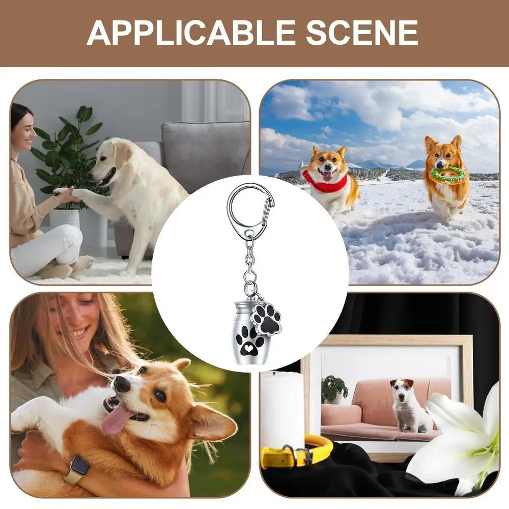Pets Urn Keychain Paw Print Keyring Cremation Ashes Pendant Cat Cremation Jewelry Pendant Dog Paw Print Keepsake for Cats Dogs