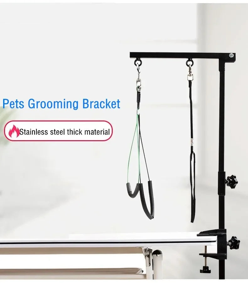 Foldable Pets Grooming Bracket Adjustable Steel Suspender Grooming Table with Sling Arm Support Dog Cat Holder for Bath Desk